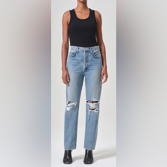 Agolde 90’s High Rise Straight leg Distressed Jeans size 24 - Picture 1 of 16